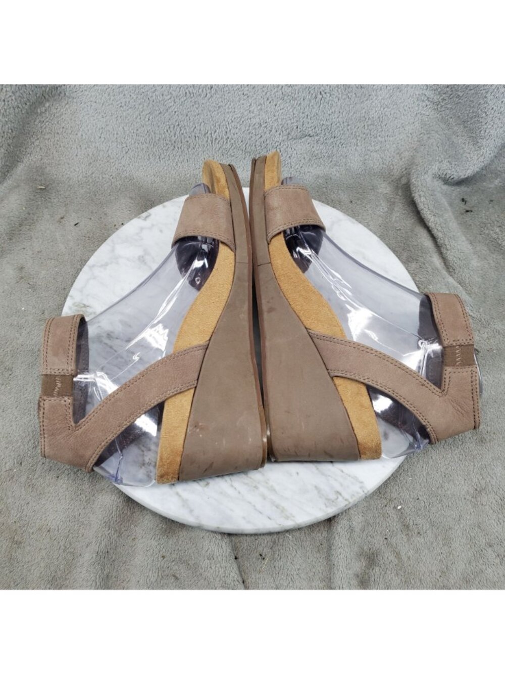 Lucky Brand Shoes Womens Size 7 Kanoa Tan Leather Wedge Sandals *Read* - Picture 6 of 10